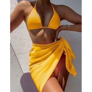 3pack Triangle Bikini Swimsuit With Beach Skirt